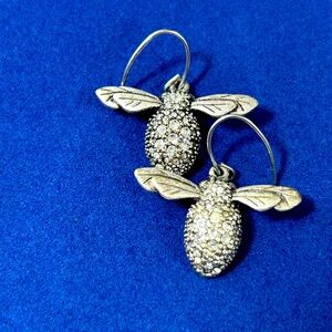 Bee Earrings - Bumble Honey Bee  Stainless Steel with Cubic Zirconia Silver Tone